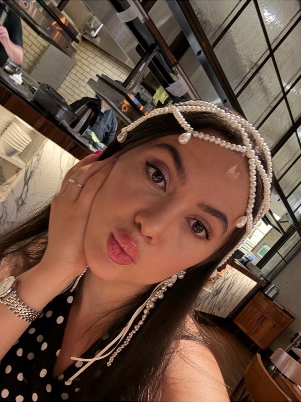 Pearl-Embellished Headband for Women - White Pearls
